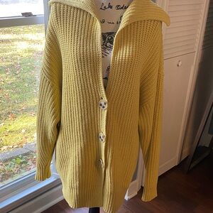 Free People Mustard Button-Up Cardigan